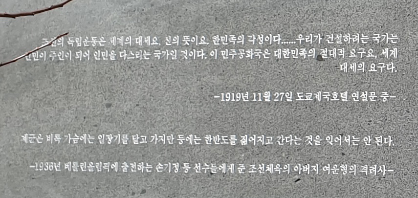 조선의 도립운동은 세계의 대세요. 신의 뜻이요. 한민족의 각성이다. 우리가 건설하려는 국가는 인민이 주인이 되어 인민을 다스리는 국가일 것이다. 이미 민주공화국은 대한민족의 절대적 요구요 세계 대세의 요구다. 제군은 비록 가슴에는 일장기를 달고 가지만 등에는 한반도를 짊어지고 간다는 것을 잊어서는 안된다.