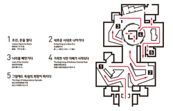 평면도(1.조선,문을 열다 2.새로운 시대로 나아가다 3.나라를 빼앗기다 4.가혹한 식민 지배가 시작되다 5.그럼에도 독립의 희망이 퍼지다)